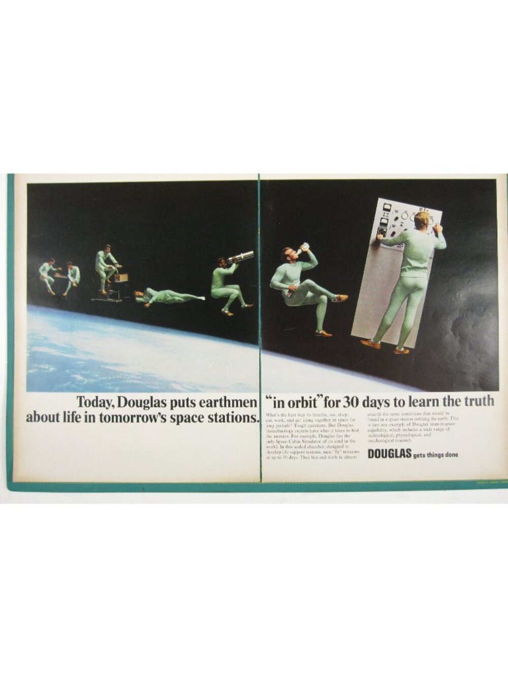 Print Ad Today Douglas Puts Earthmen In Orbit 30 Days 2 PG Vintage Space Station